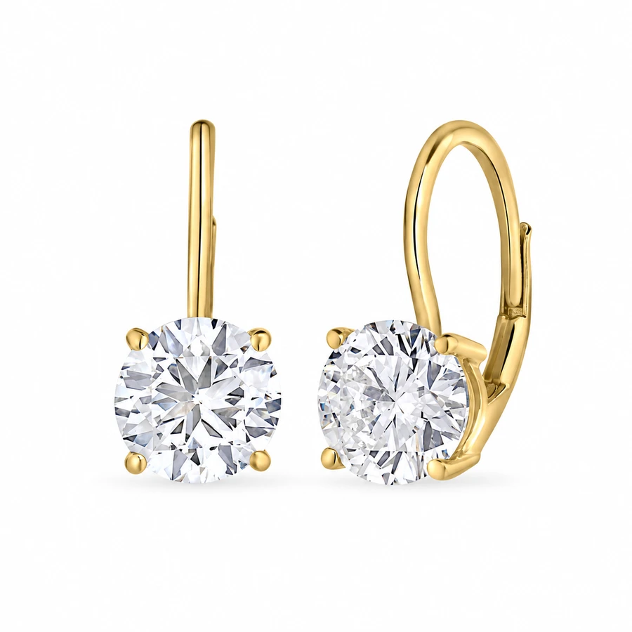 Round Diamond Drop Earrings