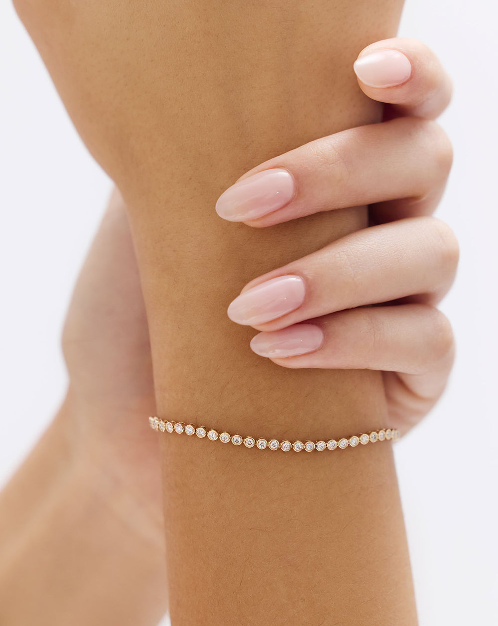 Bezel Diamond Tennis Bracelet, styled on a model