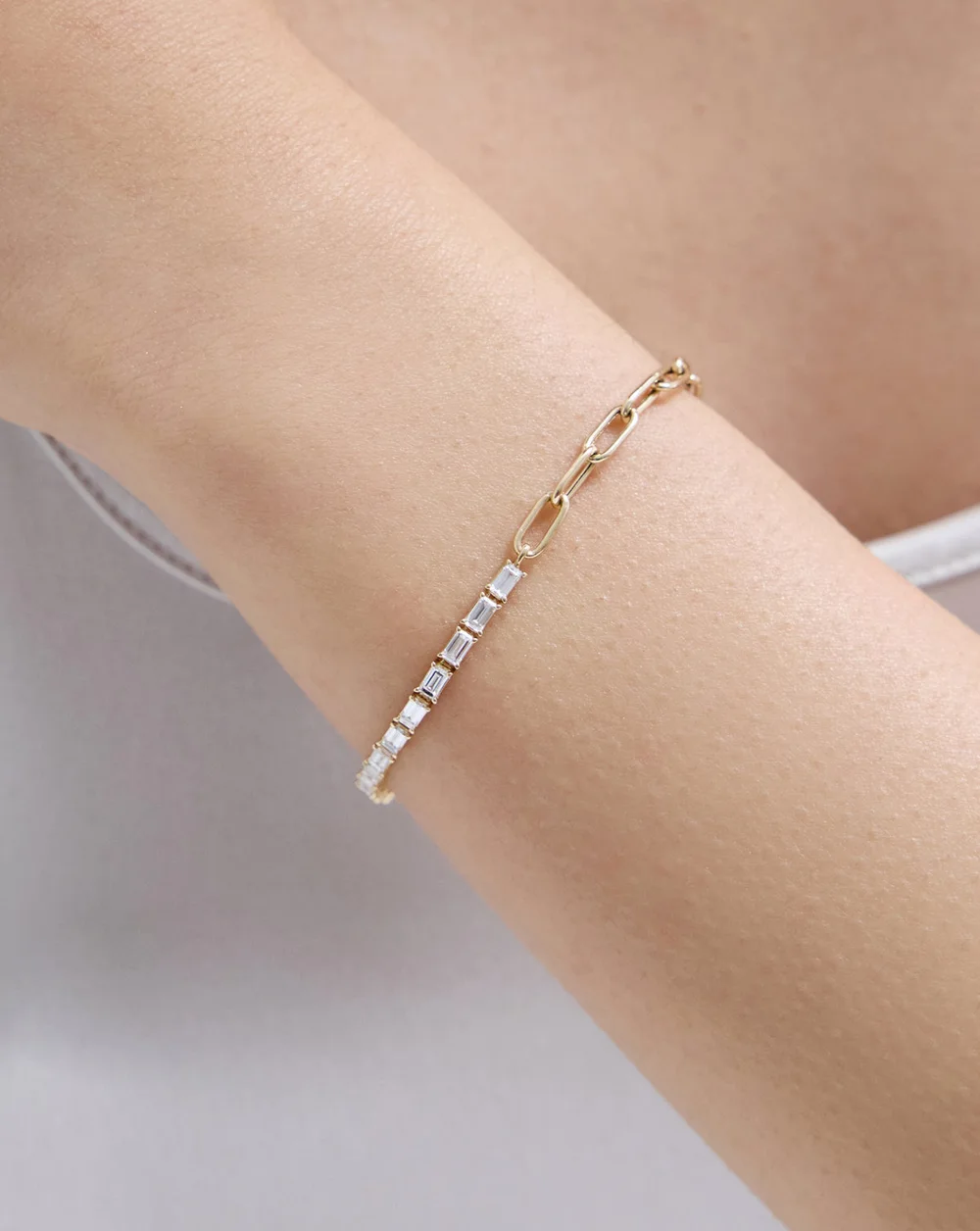 Baguette Diamond Tennis Chain Bracelet — On wrist