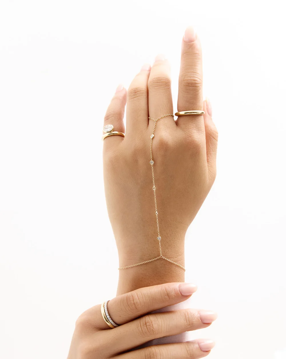 Bezel Diamond Handchain — On wrist