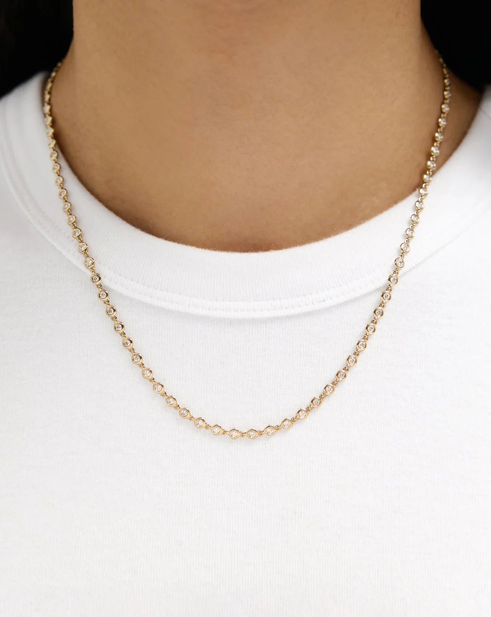 Bezel Lab Diamond Necklace — On body