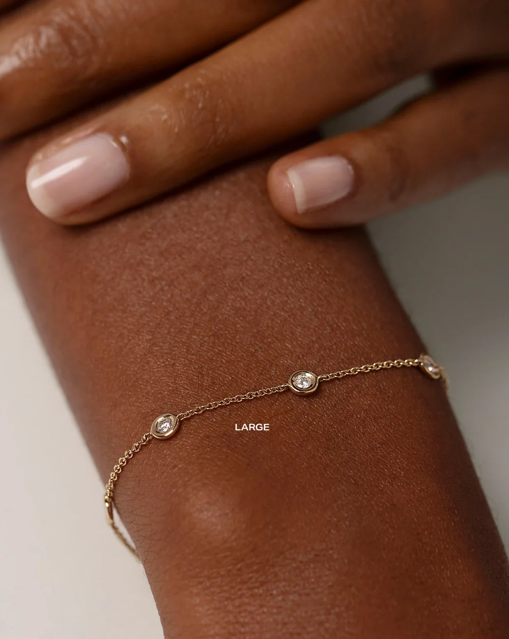 Bezel Diamond Station Bracelet, styled on a model
