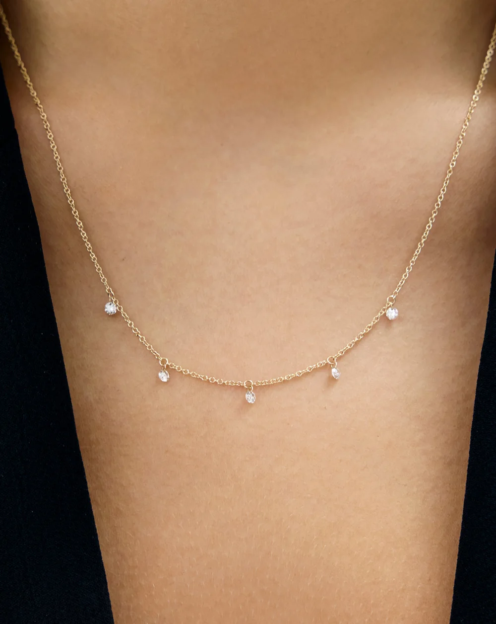 Floating Diamond Necklace — On body