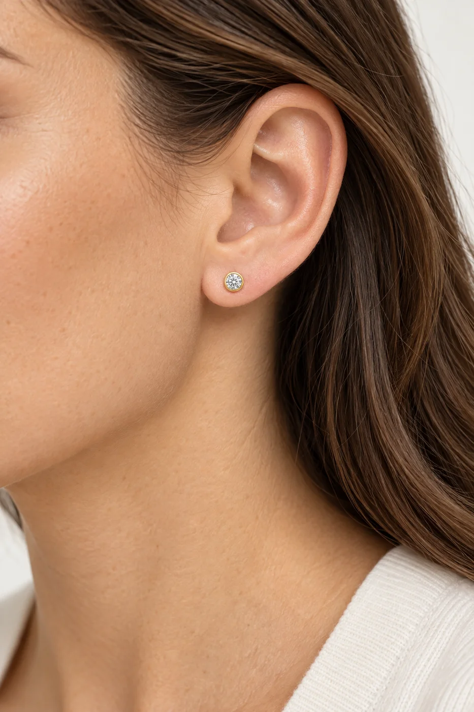 Bezel Diamond Studs — Illustrative styling · AI-generated