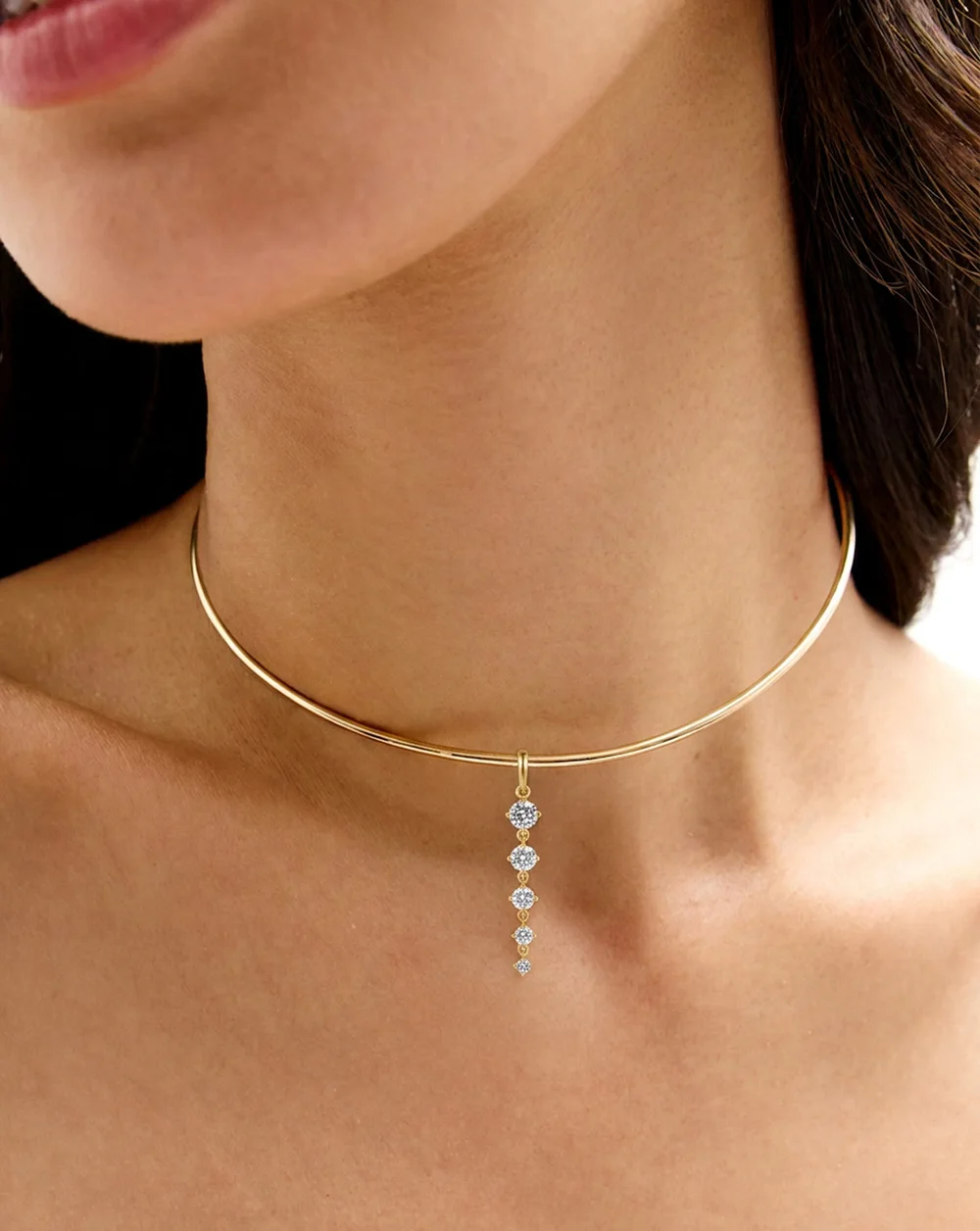 Graduated Lab Diamond Pendant — On body