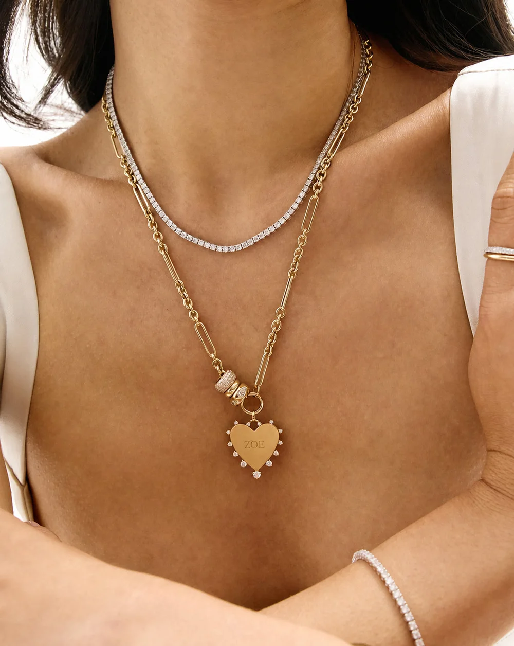 Diamond Heart Pendant — On body