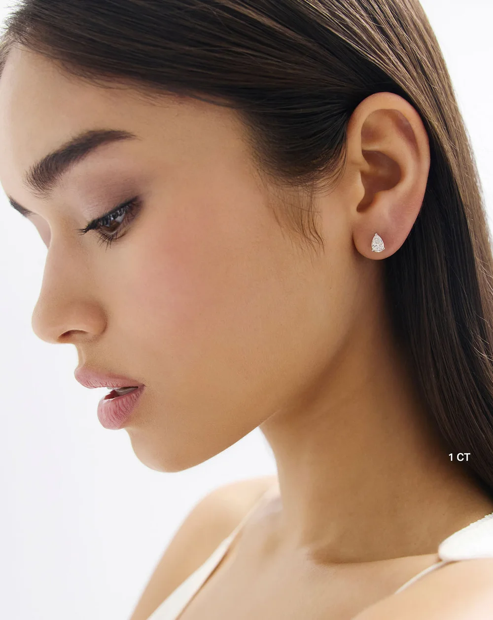Pear Diamond Studs — On ear · 1 ctw reference