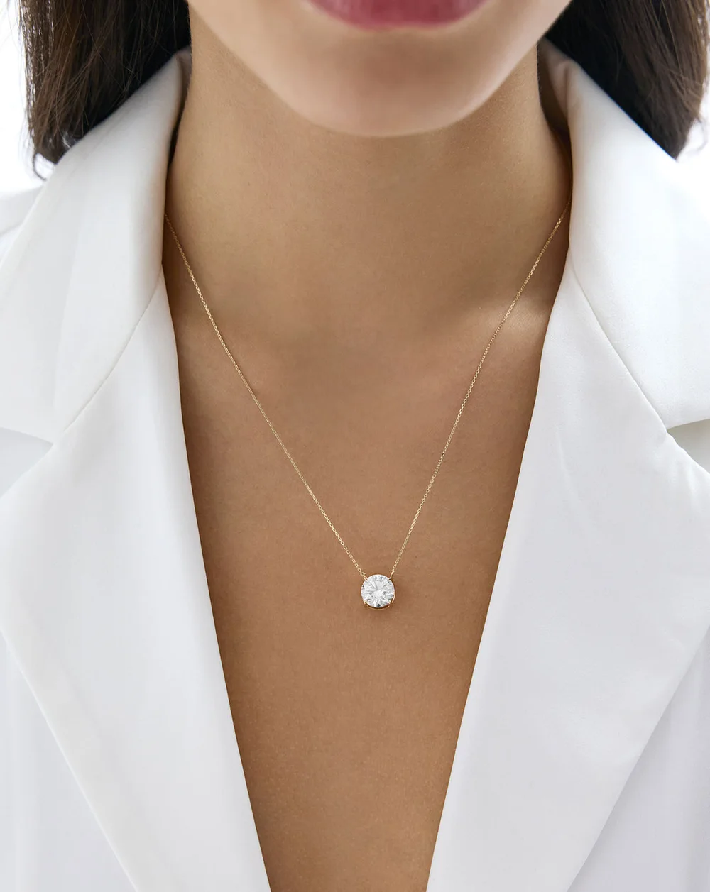 Round Lab Diamond Necklace — On body · 1 ct reference