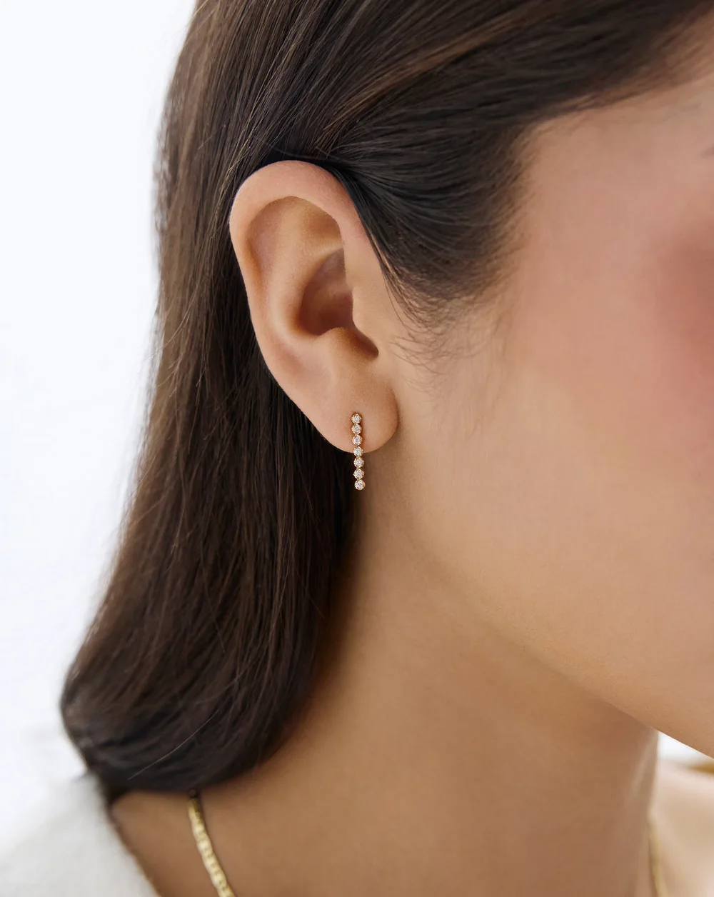 Mini Diamond Tennis Drops — On ear