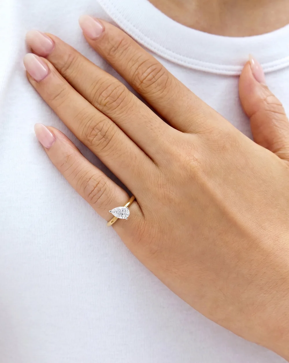 Pear Diamond Pinky Ring — On hand