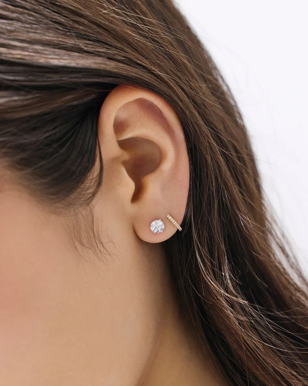 Petite Diamond Huggies, styled on a model