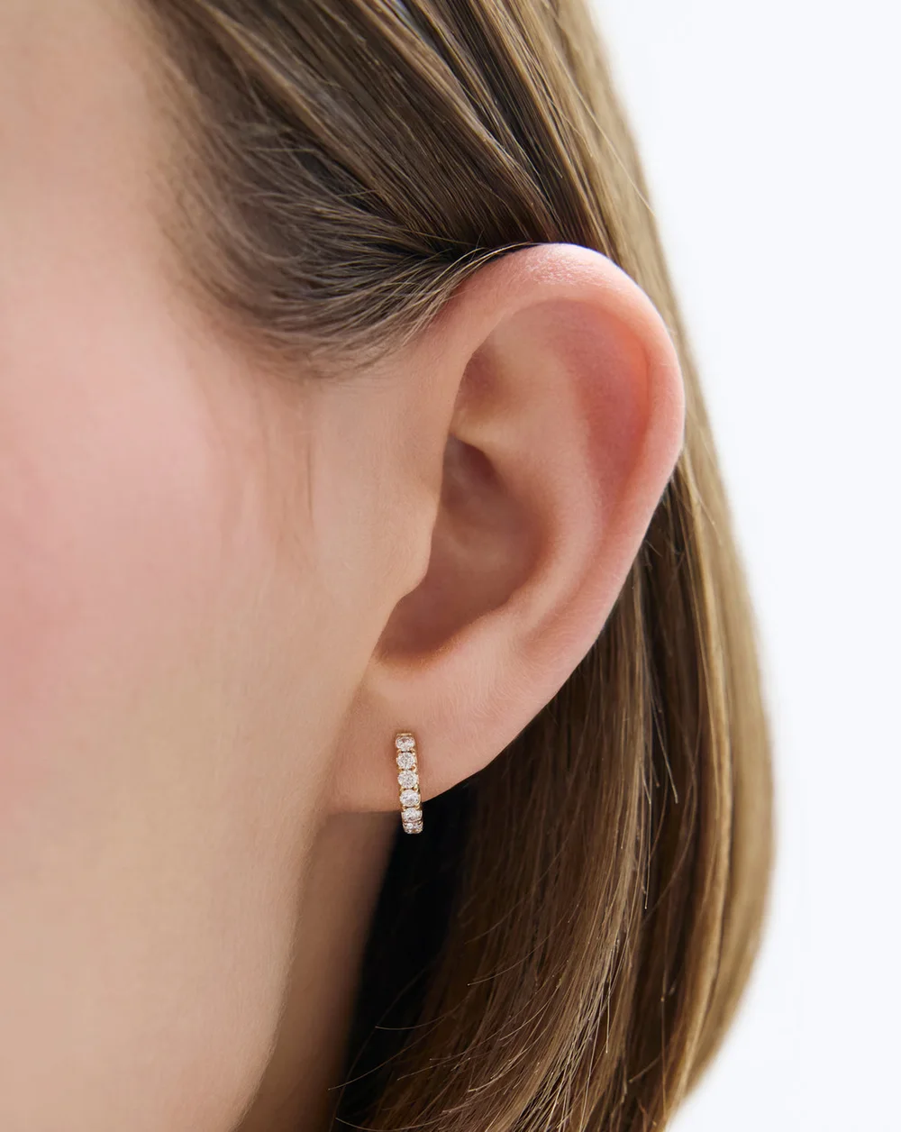 Petite Jumbo Diamond Huggies — On ear