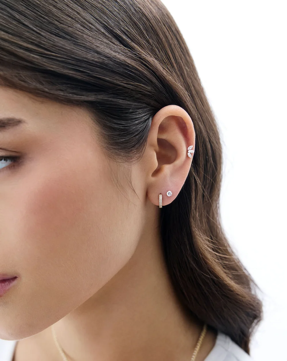 Marquise Trio Diamond Earring — On ear
